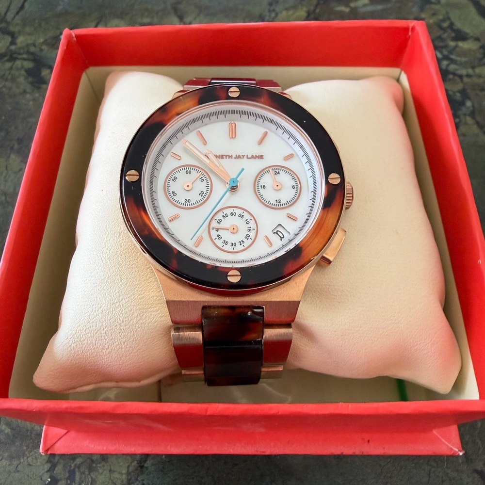 Kenneth Jay Lane Rose Gold and Tortoiseshell Women's Watch